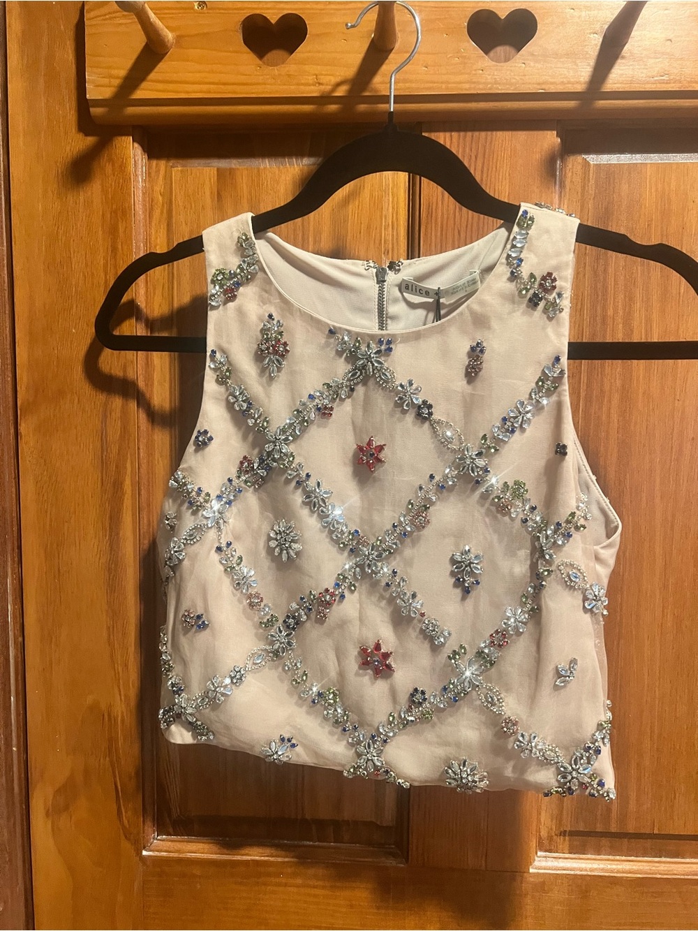 Alice + Olivia Nude Embellished Crop Top - Picture 2 of 6